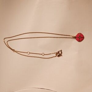 Fossil Gold Toned  Necklace Pinkish Flower Petal Pendant Retro Look Vintage